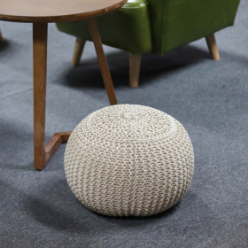 Round Knitted Pouf- Knit Bean Bag Floor Chair- Handmade Cotton BraiDecord- Home Decorative Seat for Living Room- Bedroom- Kid's Room- 15.75" Wx11.8 H