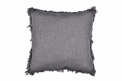 100% Cotton Accent Square Plain Pillow Cover & Insert With Fringes (Grey / 20"X20")