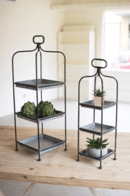 Set Of Two Tall Metal Display Stands W Galvanized Trays