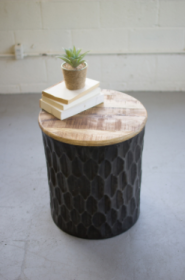 Pressed Metal Side Table Mango Wood Top