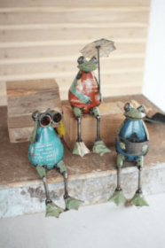 Set Of Three Recycled Iron Frogs