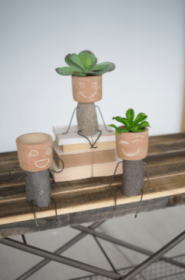 Set Of Three Clay & River Rock Pot Head Shelf Sitters