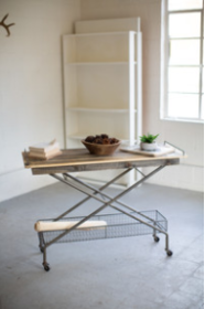 Recycled Wood Console Table W Metal Base Basket Casters 18" X 48" X 33.5"T