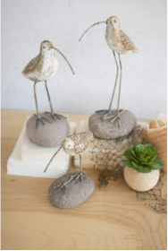 Set Of Three Painted Clay Shore Birds On Rock Bases