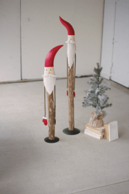 Set Of Two Wood And Painted Metal Santas