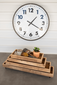 Set Of Four Recycled Wooden Trays With Wire Bases