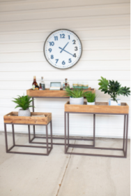 Set Of Three Rustic Recycled Wood Console Trays On Metal Bases