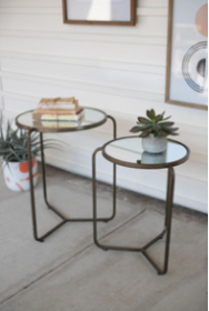 Set Of Two Metal Side Tables With Mirror Tops