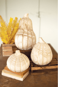 Set Of Three Natural Wood Pumpkins