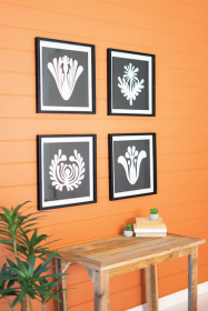 Set Of Four Framed Black & White Graphic Prints Under Glass