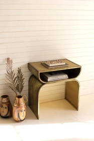 Metal Side Table With Woven Cane Top