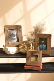 Set Of Three Recycled Wood Photo Frames