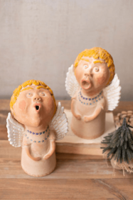 Set Of Two Caroling Clay Angels