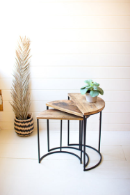 Set Of Three Nesting Demi Lune Wood And Iron Side Tables