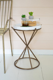 Iron Hour Glass Side Table With Marble Top