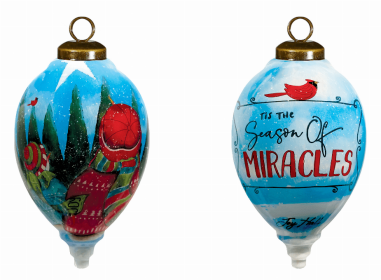 Tis The Season of Miracles Hand Painted Glass Ornament