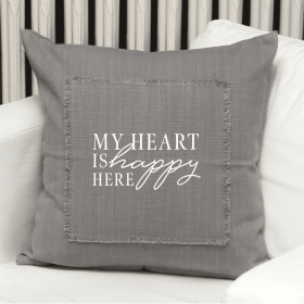 My Heart is Happy Here / Grey Pillow Cover