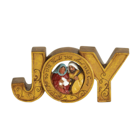 Figurine Gold Joy With Holy Family 6.5in