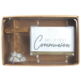 Cross Figurine With First Communion Card