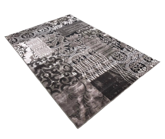 5' x 7'6" Vintage Chic Black Silver Contemporary Silky Rug