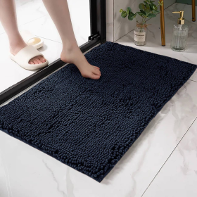 Navy Blue Soft Cozy Chenille Bath Mat Absorbent Bathroom Rug