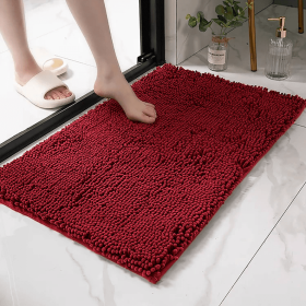 Red Soft Cozy Chenille Bath Mat Absorbent Bathroom Rug