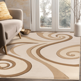 3'8" x 5'6" Beige Modern Swirls Hand-Carved Soft Rug