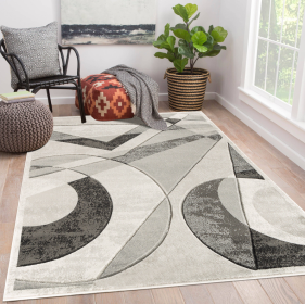 3'8" x 5'6" Grey Hand-Carved Geometric Soft Rug