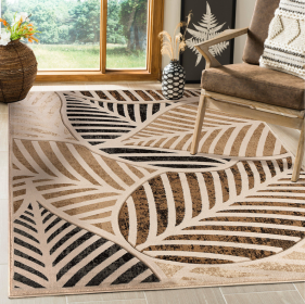 3'8" x 5'6" Beige Leaf Hand-Carved Soft Rug