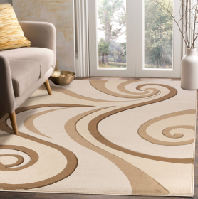 5x7 Feet Beige Modern Swirls Hand-Carved Soft Area Rug