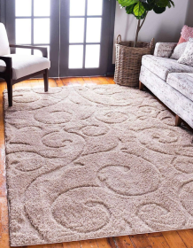 5x8 Feet Beige Shag Soft Plush Shaggy Floral Modern Area Rug