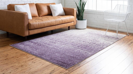 5x8 Feet Purple Ivory Distressed Vintage Boho Area Rug