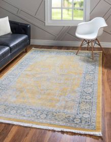 5x8 Feet Yellow Grey Vintage Persian Style Distressed Rug