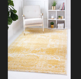 5x8 Feet Yellow Ivory Distressed Vintage Boho Area Rug