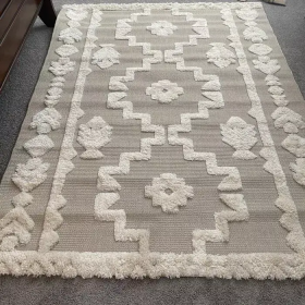 7x10 Feet Outdoor Indoor Cream Ivory Beige Boho Area Rug