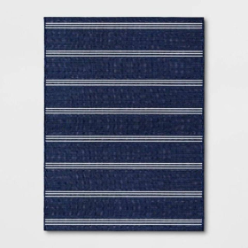 7x10 Navy Blue Striped Outdoor Area Rug