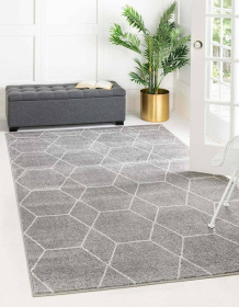 8x10 Feet Grey Ivory Trellis Geometric Modern Stripe Rug