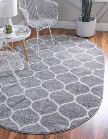 8x10 feet Grey Ivory Trellis Modern Stripe Oval Area Rug