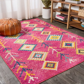 8x10 Feet Pink Yellow Boho Tribal Geometric Area Rug