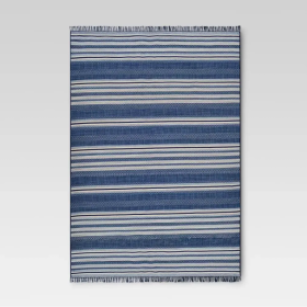 9x12 Feet Blue Stripe Indoor Outdoor Area Rug