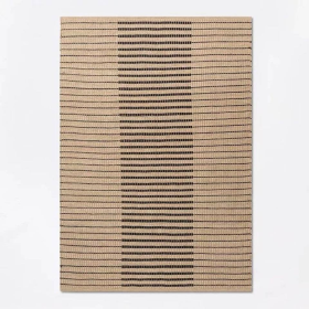 5x7 Feet Hand Woven Beige Striped Jute Cotton Wool Area Rug