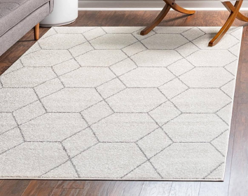 10x14 Feet Ivory Grey Trellis Modern Geometric Area Rug