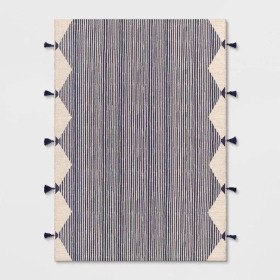 5x7 Feet Navy Ivory Linear Global Stripe Indoor Outdoor Rug