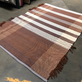 5x7 Feet Plaid Brown Natural Flatweave Wool Cotton Area Rug