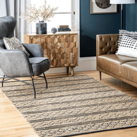 Natural Krachaw Jute Geometric Stripes Rug