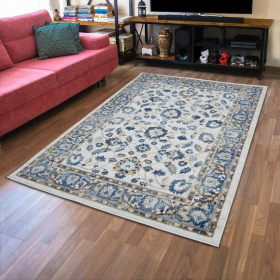 5x7 Feet Ivory Blue Floral Traditional Oriental Area Rug