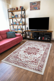 5x7 Feet Ivory Red Medallion Traditional Oriental Area Rug