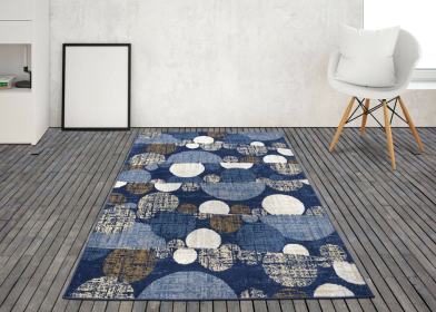 5x7 Feet Navy Blue Polka Dot Geometric Area Rug