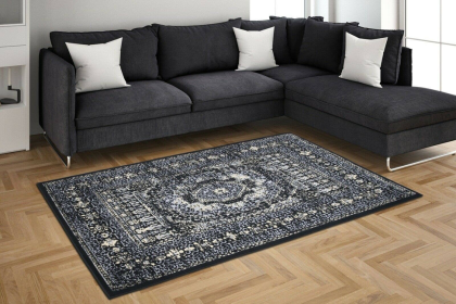 5x7 Feet Black Medallion Traditional Oriental Area Rug