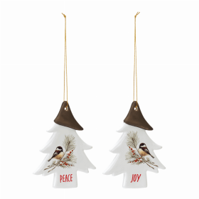 Chickadee Joy and Peace Tree Ornament (Set of 12) 4.75"H Clay